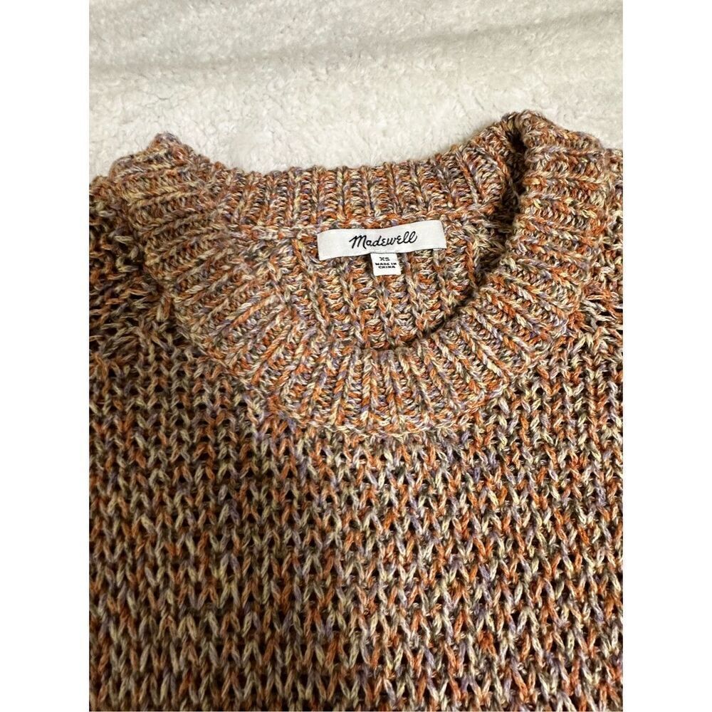 Madewell knit sweater, unique tan, blue & orange specks. Dress up or down, super